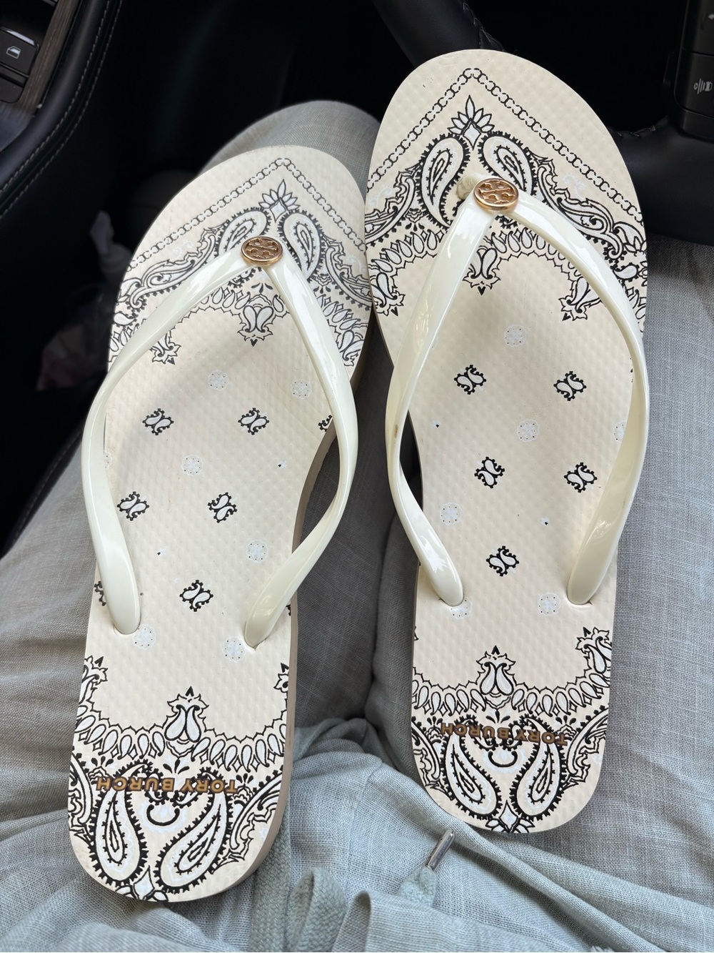 Tory Burch Neutral Paisley Flip Flop Sandals - Women